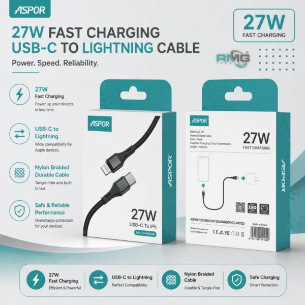 ASPOR AC-20 27W USB-C to Lightning fast charging cable