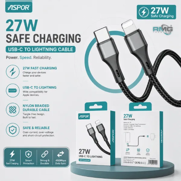 ASPOR AC-20 nylon braided Lightning charging cable