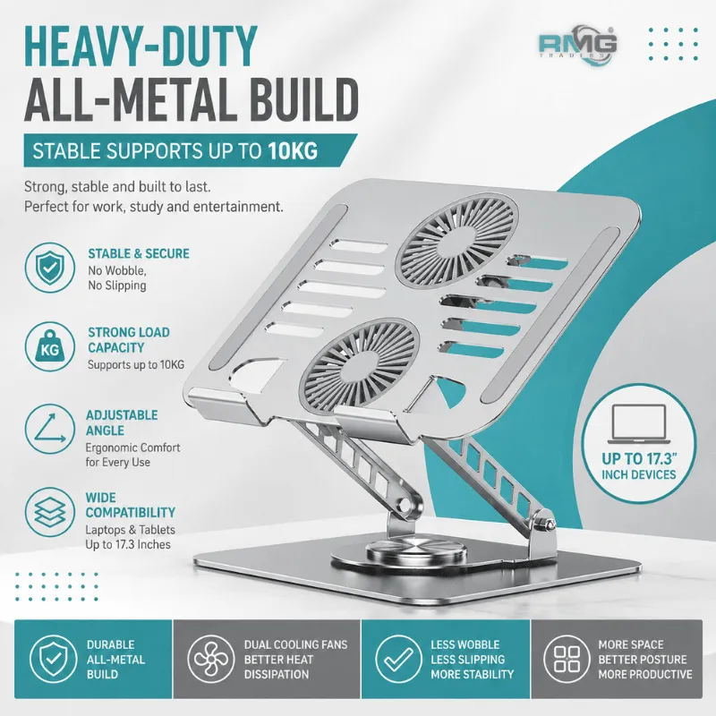 Portable rotating laptop stand with dual fans
