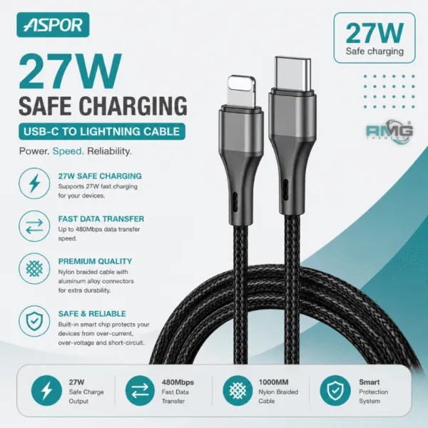 Fast charging USB-C to Lightning cable