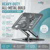 Ergonomic metal laptop holder with cooling fans