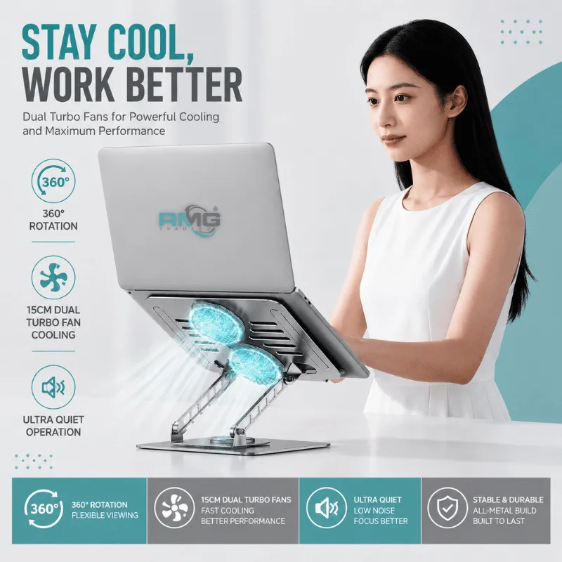 Foldable metal laptop stand with cooling fan