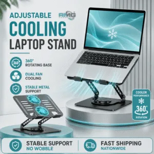 360° rotating laptop cooling stand with dual fans