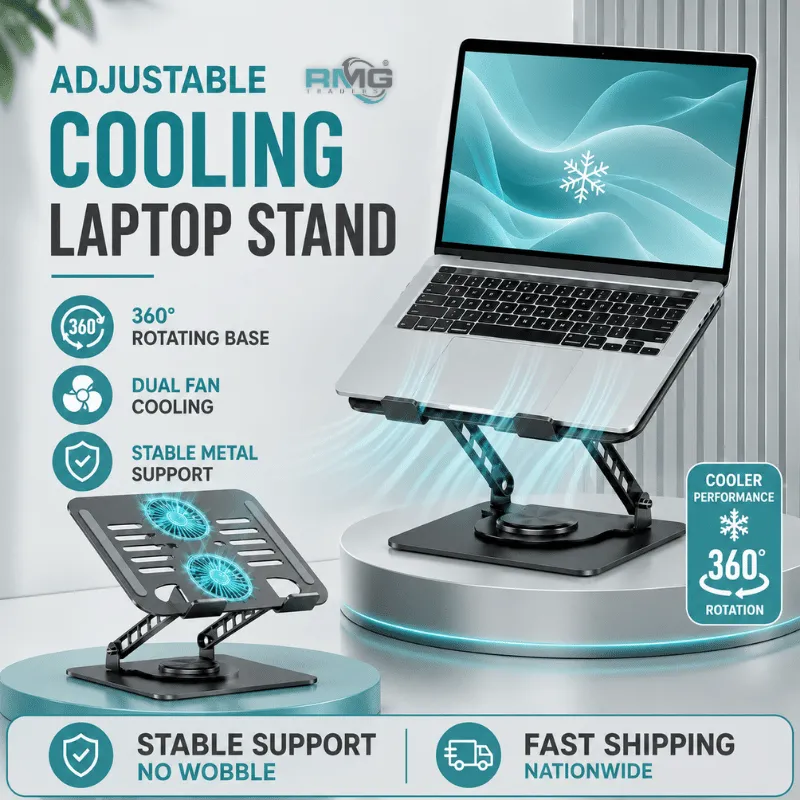 360° rotating laptop cooling stand with dual fans