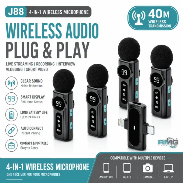 J88 4-in-1 Wireless Lavalier Microphone