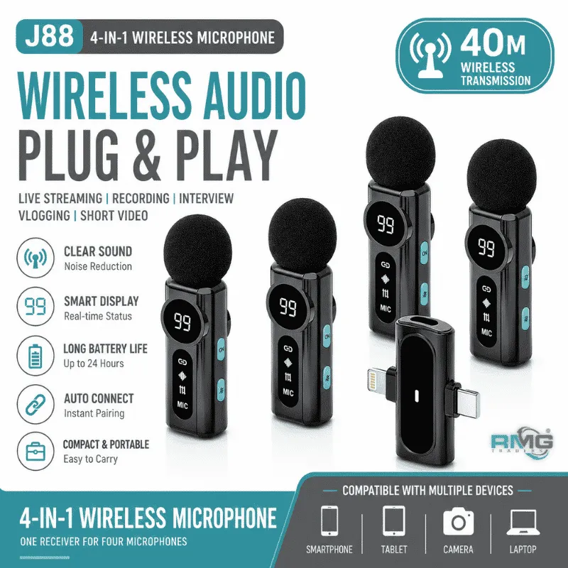 J88 4-in-1 Wireless Lavalier Microphone