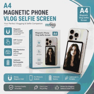 A4 Magnetic Phone Vlog Selfie Screen – HD Display, App Control, 1500mAh Rechargeable Battery for iPhone & Android