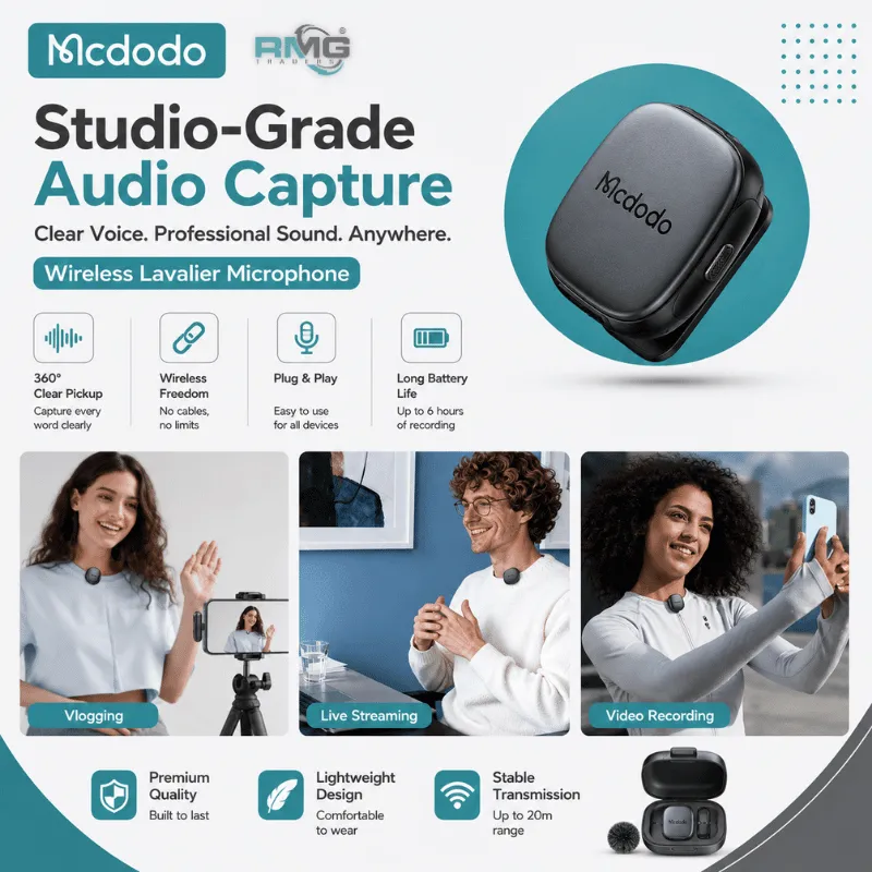 MCDODO wireless collar microphone with charging case