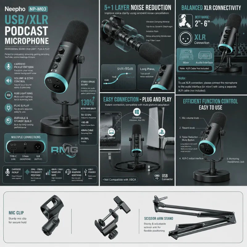 Neepho NP-M03 Professional USB Microphone with Noise Cancellation