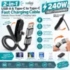 240W 120W 2-in-1 USB-A Type-C fast charging cable