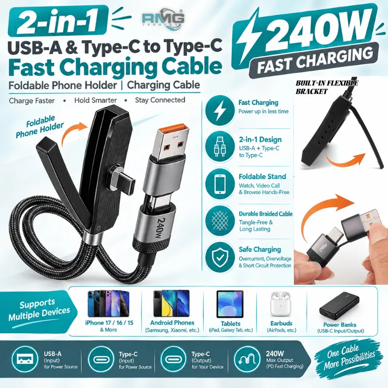 240W 120W 2-in-1 USB-A Type-C fast charging cable