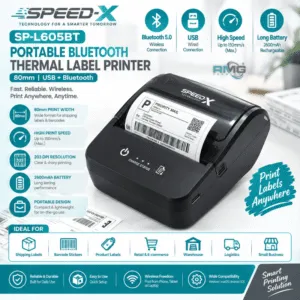 Speed-X SP-L605BT 80mm portable Bluetooth thermal label printer