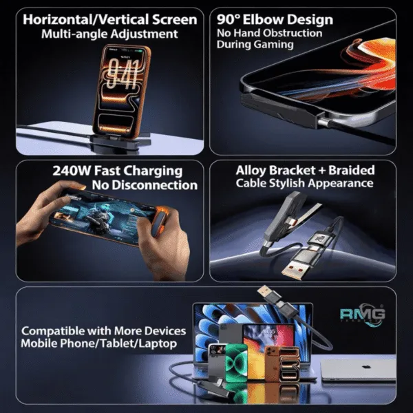 240W Type-C to Type-C charging cable with phone holder