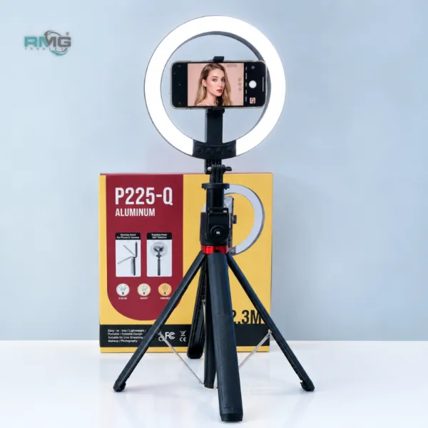 P225Q 2.3m Extendable Rechargable Ring Light Selfie Stick