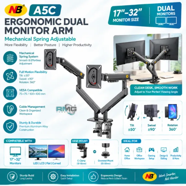 Dual monitor desk stand with adjustable spring arms