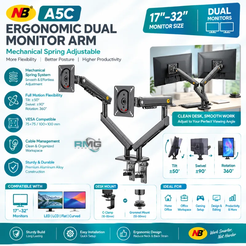 Dual monitor desk stand with adjustable spring arms