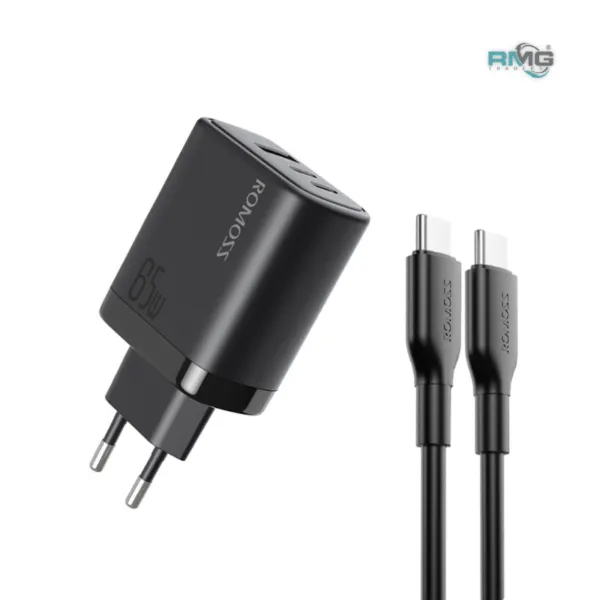 65W USB-C fast charger with cable for laptops and mobiles