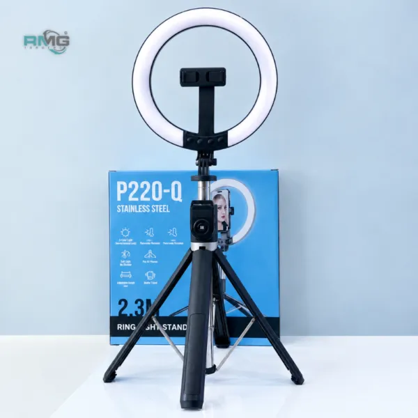 P220Q 2.3m Extendable Rechargeable Ring Light Selfie Stick