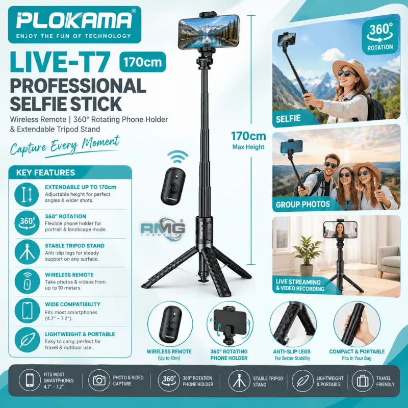 PLOKAMA LIVE-T7 170cm Professional Selfie Stick