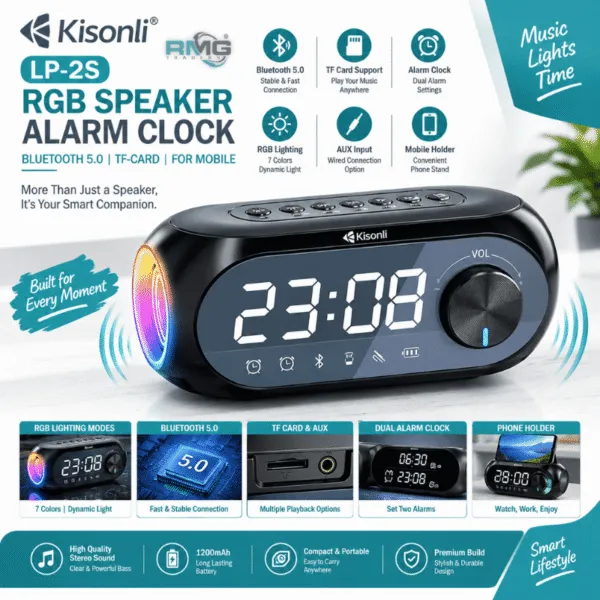Kisonli LP-2S RGB Bluetooth speaker with alarm clock
