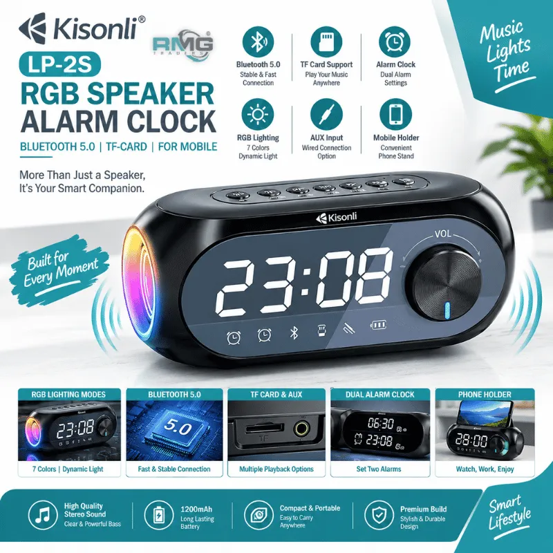 Kisonli LP-2S RGB Bluetooth speaker with alarm clock