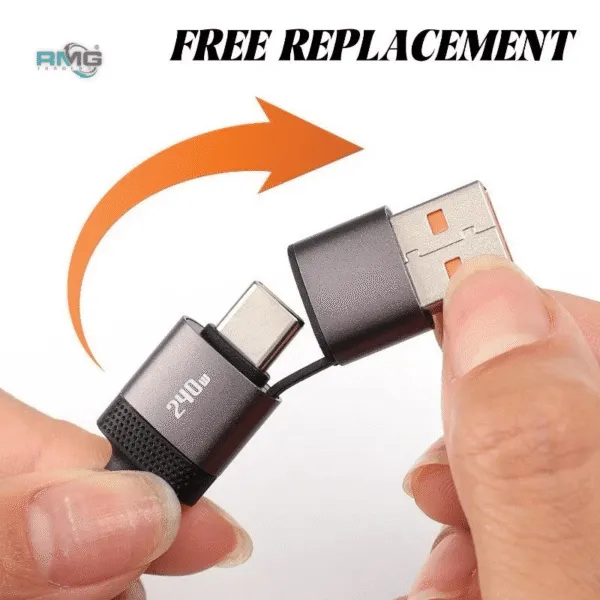 240W USB-C charging cable with foldable phone holder
