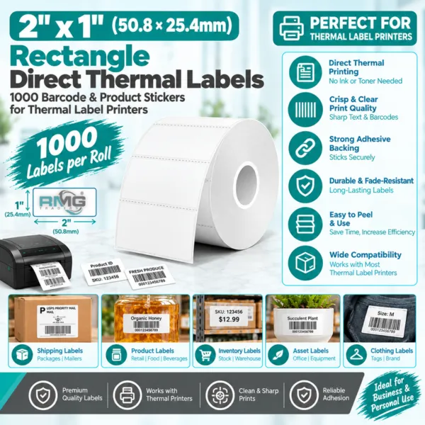 1000 pieces 50.8 x 25.4mm barcode stickers