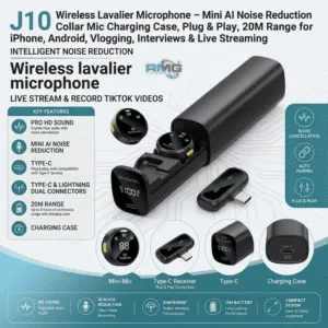 J10 wireless lavalier microphone with charging case