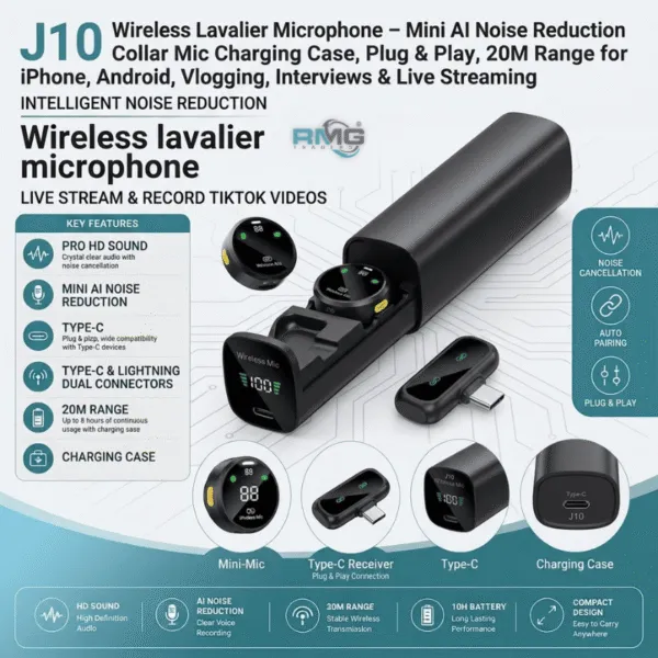 J10 wireless lavalier microphone with charging case