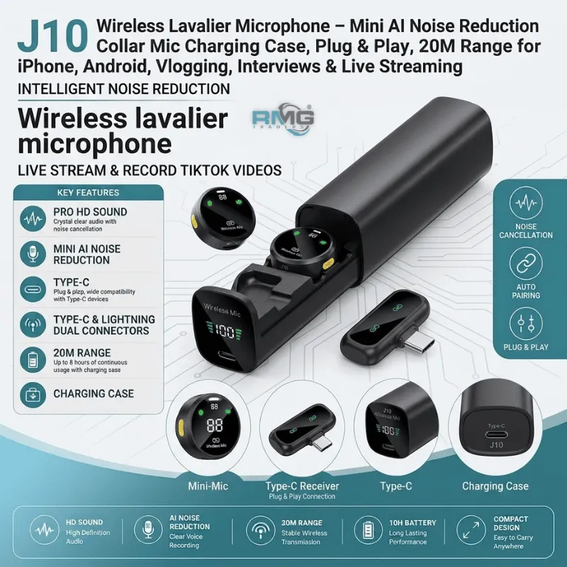 J10 wireless lavalier microphone with charging case