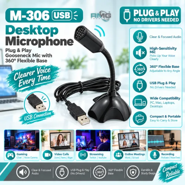 M-306 USB desktop microphone with noise cancellation