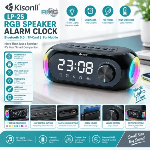 LP-2S portable Bluetooth speaker with alarm clock