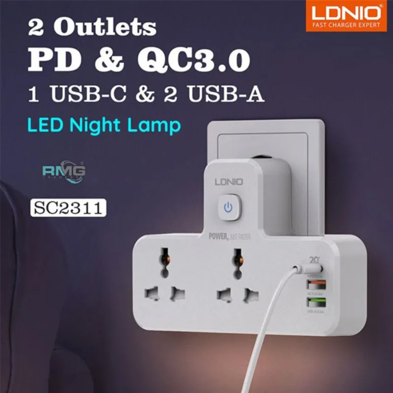 2500W power strip with 2 sockets and USB charging ports