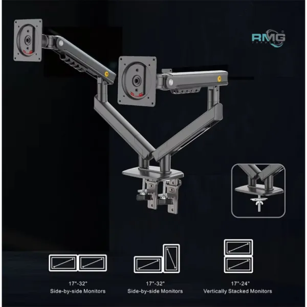 Ergonomic mechanical spring monitor arm for dual screens