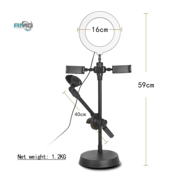 Ring light stand with microphone support for video recording