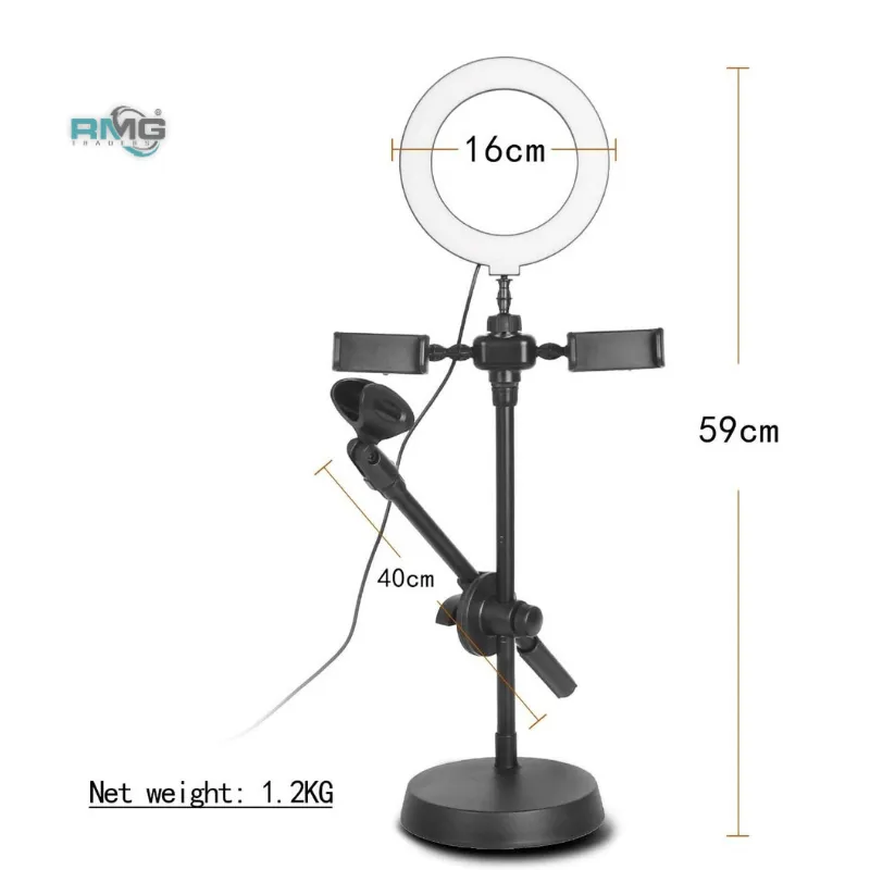 Ring light stand with microphone support for video recording