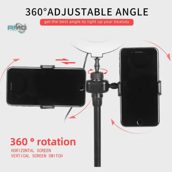 Dual mobile phone holder ring light with adjustable brightness