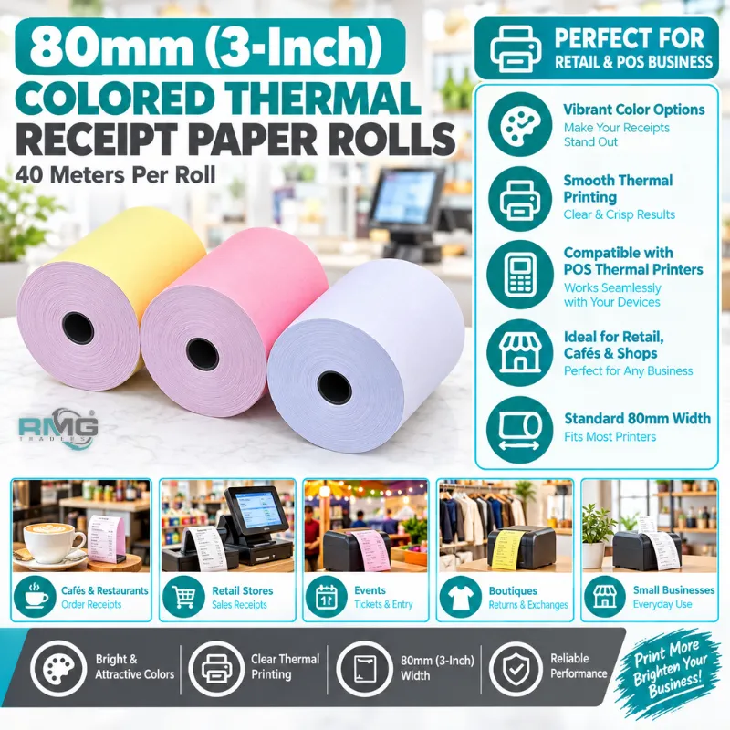 Colored 80mm thermal paper rolls for POS printers