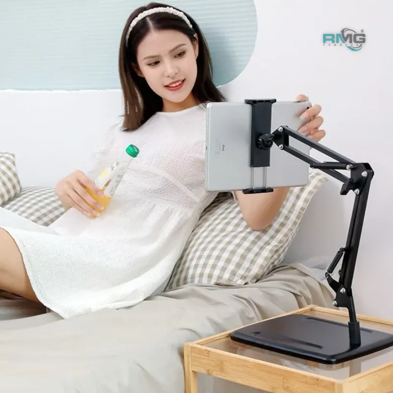Desktop iPad holder with phone clip and lifting joint