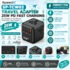 SpeedX SP-TCW02 Travel Adapter – 25W PD Fast Charger with 2 USB-C, USB-A & 2 AC Outlets for Cameras, Phones, Tablets & Travel