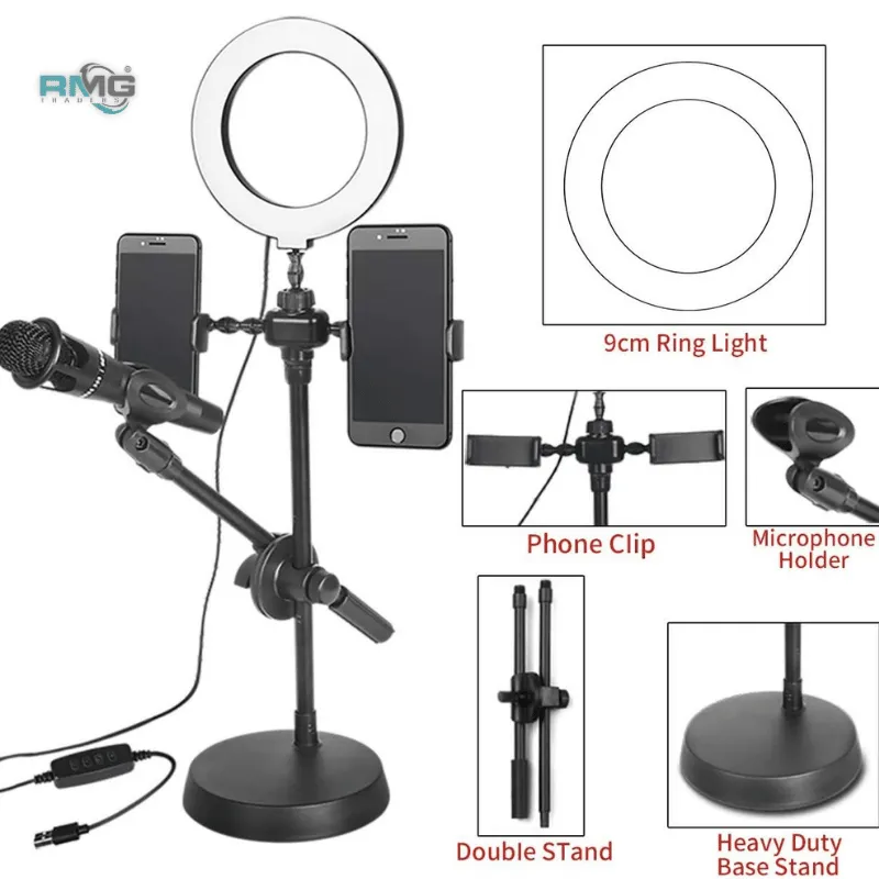USB-powered selfie light with dual phone holders